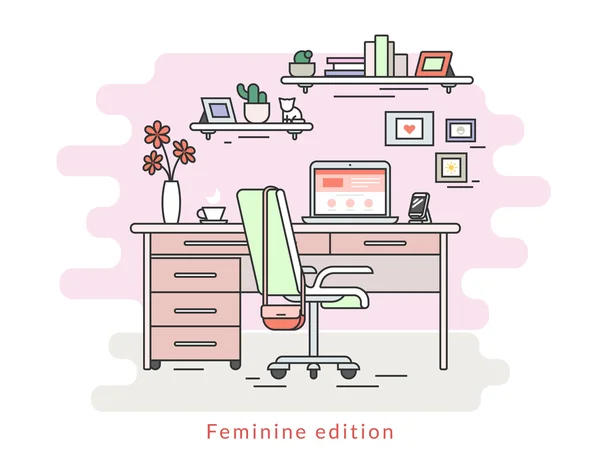 Sala de trabajo femenina interior — Archivo Imágenes Vectoriales