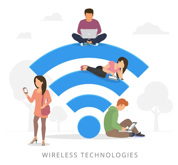 Becerikli alet açık havada wi-fi kullanarak grubu