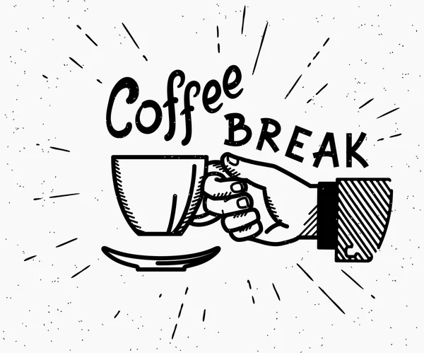 Retro coffee break ilustración hecha a mano — Archivo Imágenes Vectoriales