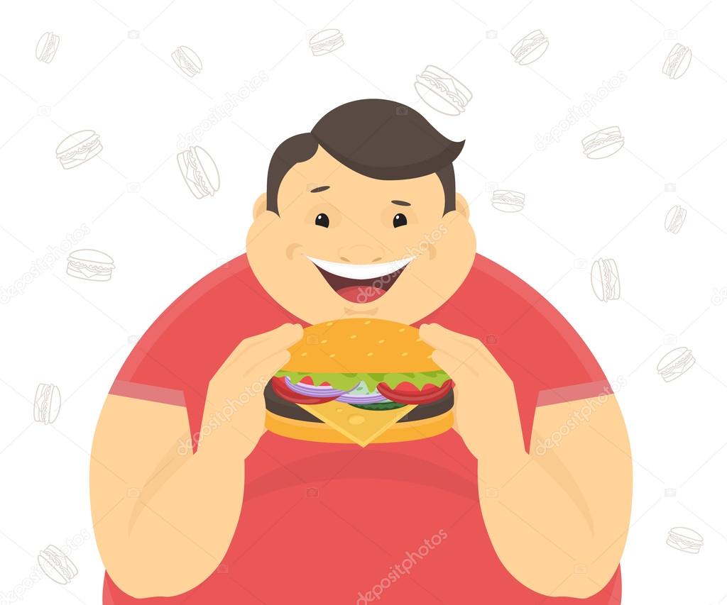 Happy fat man eating a big hamburger Stock Vector Image by ©Julia_Tim #94459168 Happy fat man eating a big hamburger Stock Vector Image by ©Julia_Tim #94459168