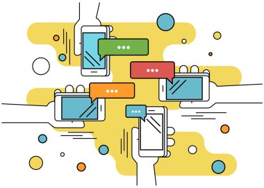 Messenger app ile arkadaş için insan eli tutun bir smartphone ve iletileri gönderme