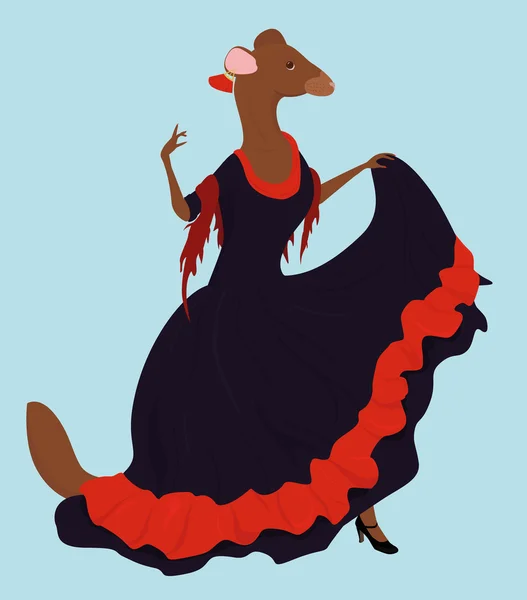 Flamenco táncos cérnaszalag hosszú ruha — Stock Vector