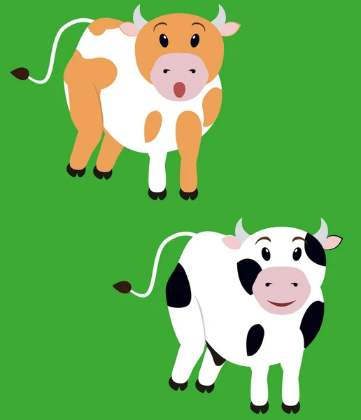 Deux vache mignonne, veau dessin animé isolé — Image vectorielle