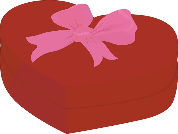 Red heart shape box with cap isolated on white background pink bow — Stock Vector