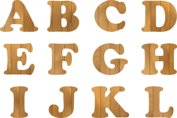 Alphabet en bois, ensemble vectoriel avec lettres en bois, pour la conception de message texte, titre ou logos — Image vectorielle