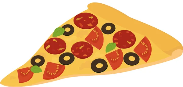 Kawałek pizzy z salami, pepperoni, pomidorów i oliwek — Wektor stockowy