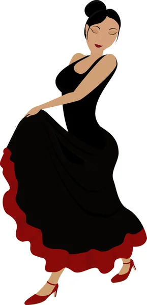 Bailarina flamenca en vestido largo y oscuro — Vector de stock