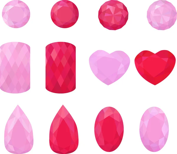 Набор розовых и красных драгоценностей. Красочные драгоценные камни. Рубины изолированы на белом — стоковый вектор