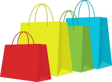 Renkli alışveriş torbaları beyaz izole kümesi