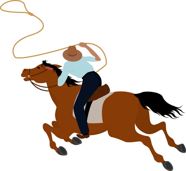 Cowboy jinete en el caballo lanzando lazo ilustración Salvaje Oeste — Vector de stock