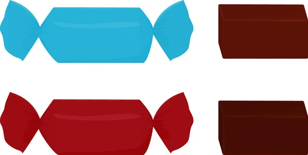 Дві шоколадні цукерки, загорнуті в синій і червоний кольори — стоковий вектор