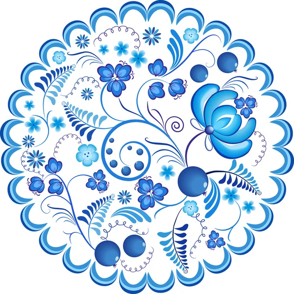 Mavi çiçekler çiçek Rus süsleme gzhel çerçeve. Vektör çizim. Dekoratif kompozisyon.
