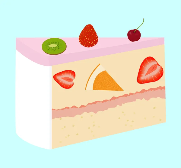 Pastel de frutas con cereza y fresa — Vector de stock