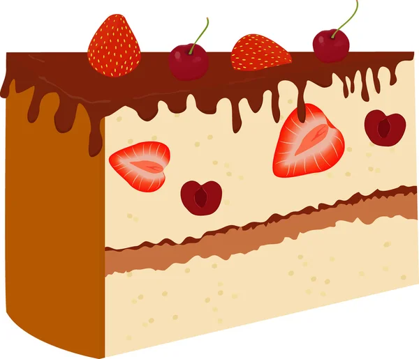 Pastel de chocolate con cereza aislada sobre fondo blanco . — Vector de stock