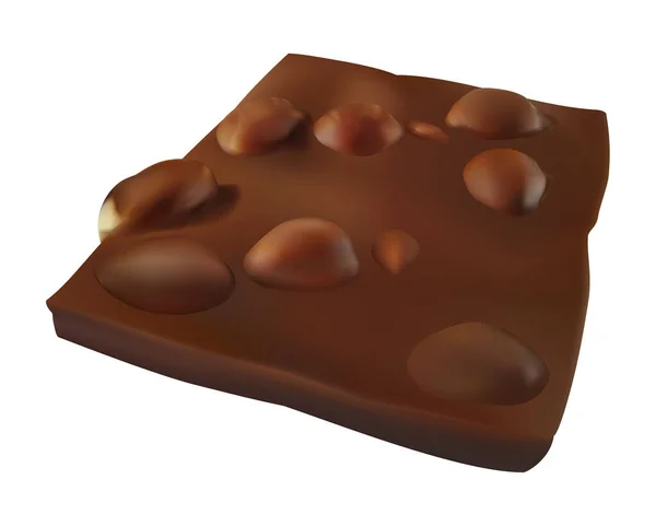 ナッツ入りのチョコレートバーピース 現実的なベクトル図 白で隔離されたキャンディ — ストックベクタ