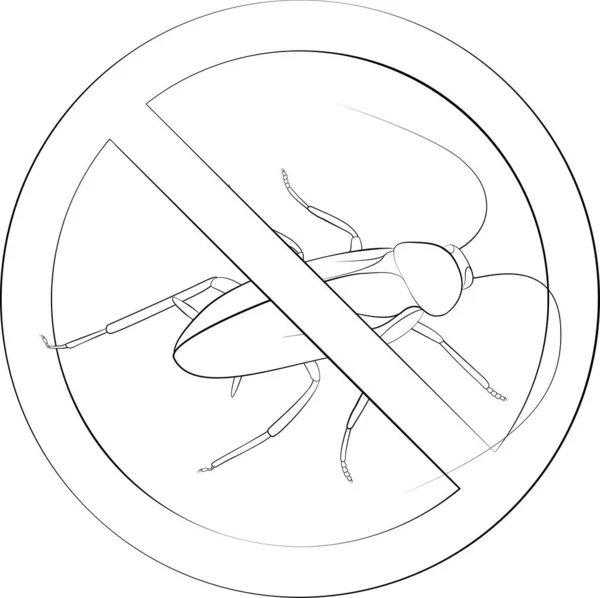 Stop Kakkerlak Teken Zwarte Lijn Symbool Monochrome Vector Illustratie Geen — Stockvector