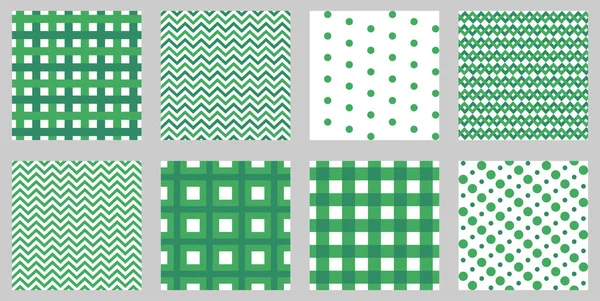 Green White Gingham Seamless Patterns Square Geometric Backgrounds Tablecloths Napkins — Stock vektor