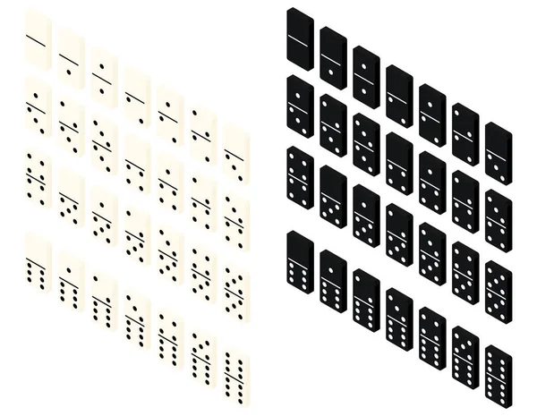 Dominoes Isometric Tiles White Black Blocks Spots Game Vector Isolated — Stock Vector