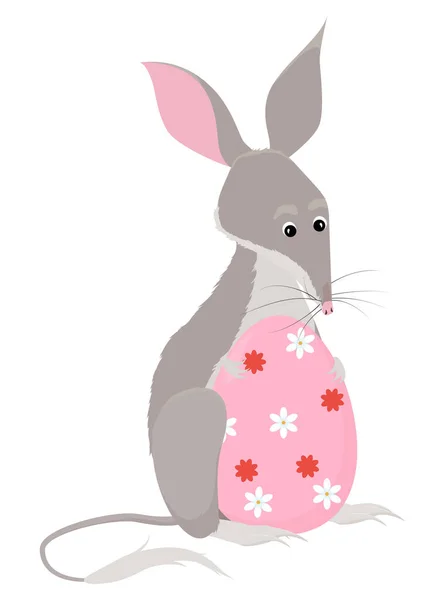 Cartoon Illustration Cute Bilby Mascot Holding Big Pink Easter Egg — Vetor de Stock