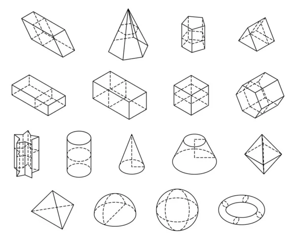 Zometrik Boyutlu Şekiller Siyah Çizgili Vektör Çizimi Geometri Matematik Bilimi — Stok Vektör