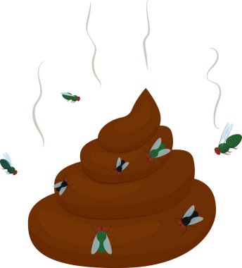 Cartoon stinking poo with flies icon. Smelling pile of shit vector illustration isolated on white