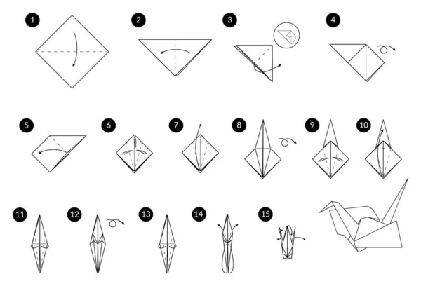 Tutorial Como Fazer Guindaste Origami Instruções Passo Passo Pássaro Papel — Vetor de Stock