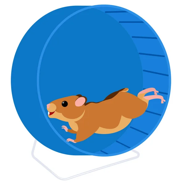 Hamster Dos Desenhos Animados Correndo Roda Azul Ilustração Mascote Vetorial — Vetor de Stock