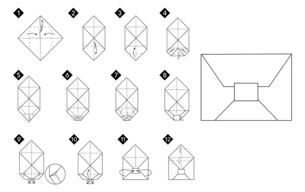 Wie Man Einen Origami Umschlag Vektor Illustration Machen Einfarbige Schwarze — Stockvektor