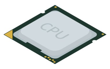 Isometric PC işlemcisi beyaza izole edildi. Elektronik bileşenin vektör illüstrasyonu.