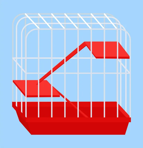 Hamsterkäfig Rotes Plastik Haustierzubehör Isoliert Auf Blau Cartoon Flache Vektor — Stockvektor