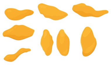 Mango kurutulmuş meyve dilimleri, çizgi film vektör çizimleri. Şekerli succades, tatlı tatlı ve beyaz üzerine izole şekerleme.