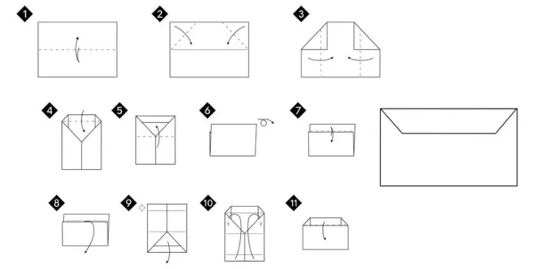Hur Man Gör Origami Kuvert Vektor Illustration Monokrom Svart Linje — Stock vektor