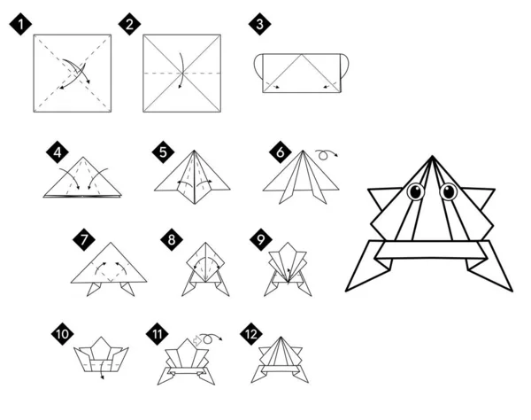 Tutorial How Make Origami Frog Step Step Instructions Animal Paper — Stock Vector