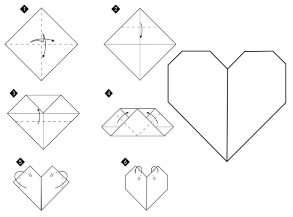 Como Fazer Coração Origami Passo Passo Instruções Diy Preto Branco — Vetor de Stock