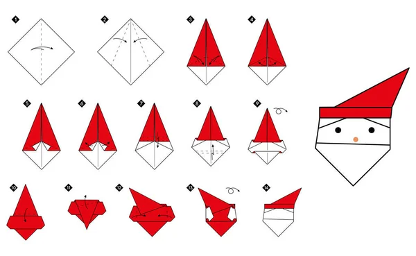 シンプルな折り紙サンタクラスの頭を作る方法 ステップバイステップの色のDiyの指示 概要ベクターイラスト — ストックベクタ