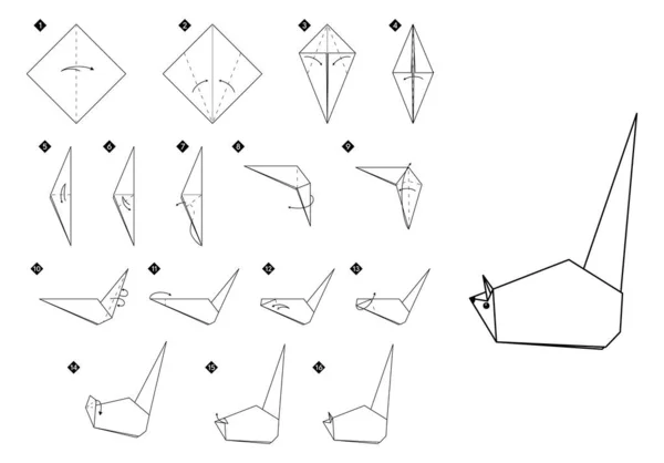 Hur Man Gör Origami Råtta Steg För Steg Papper Mus — Stock vektor