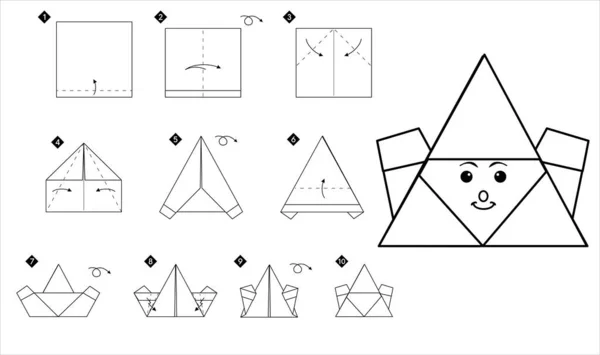 Como Fazer Origami Papai Noel Passo Passo Instruções Diy Preto —  Vetores de Stock