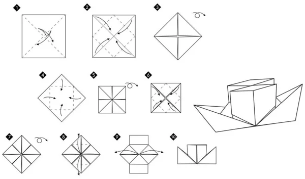 Origami Iki Borulu Kağıt Buharlı Gemi Tek Renkli Siyah Beyaz — Stok Vektör