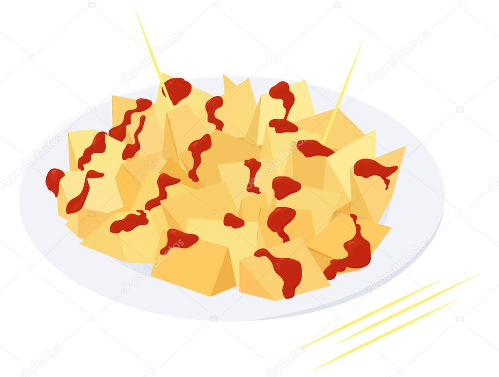 Patatas bravas tradicionales papas españolas snack. Tapas en plato con