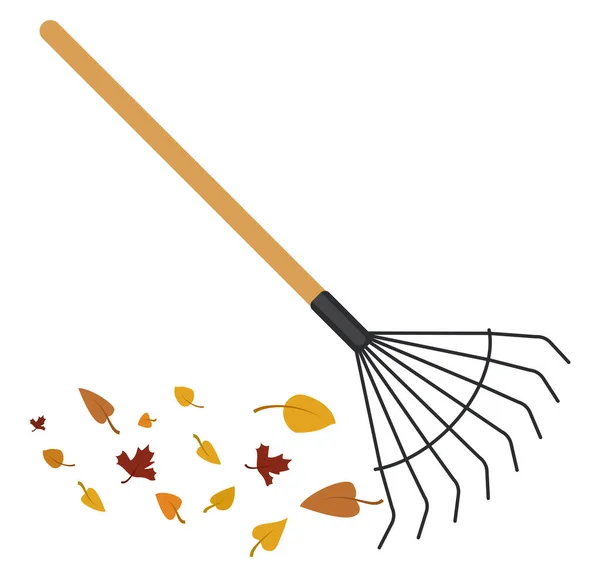 秋天叶子隔离在白色背景下的花园耙 耕作的工具 土地耕种者 矢量方片漫画说明 — 图库矢量图片
