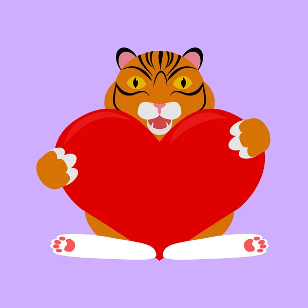 Little tiger with red heart — Stock Vector