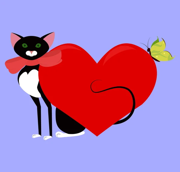 黒い猫バレンタイン — ストックベクタ