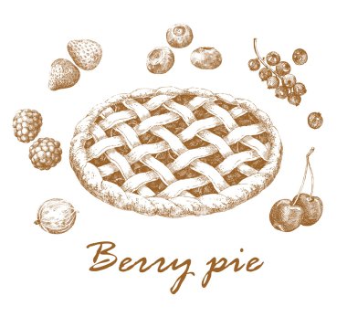 Set of hand pie and berries clipart