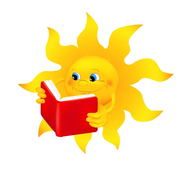 Lustige Cartoon-Sonne liest ein Buch — Stockvektor