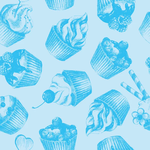 Cupcakes kék zökkenőmentes minta — Stock Vector