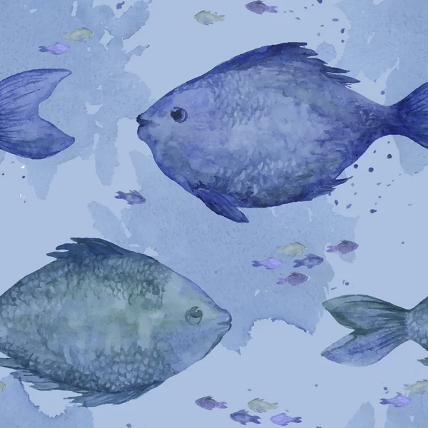 Azul aquarela peixe sem costura —  Vetores de Stock