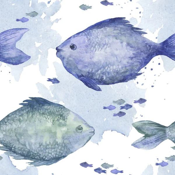 Azul aquarela peixe sem costura padrão —  Vetores de Stock