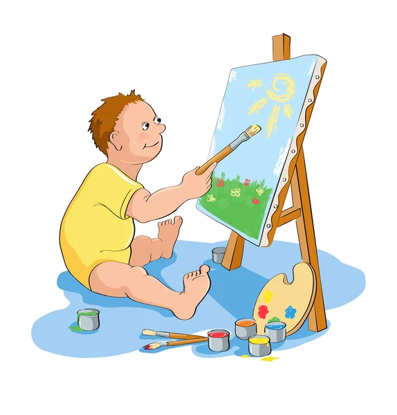 Desenhos animados menino pintura —  Vetores de Stock