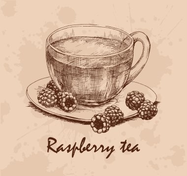 Yand çizilmiş Ahududu Çay fincan