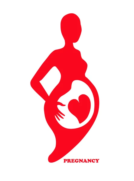 Pregnant woman with heart shape on belly logo design — Stock Vector